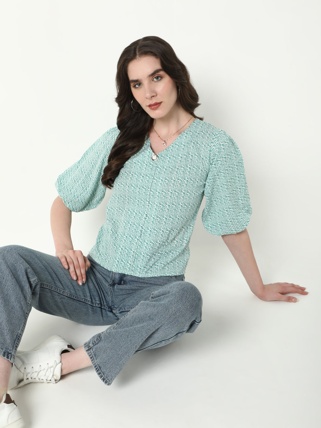 Women Green Geometric Top