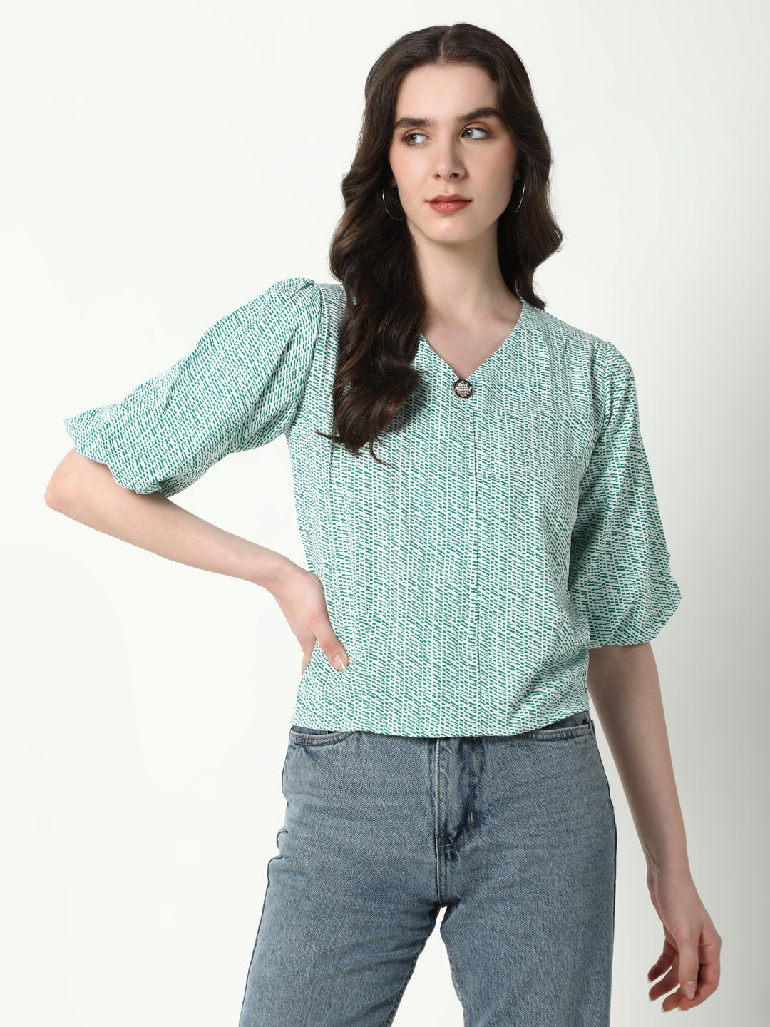 Women Green Geometric Top