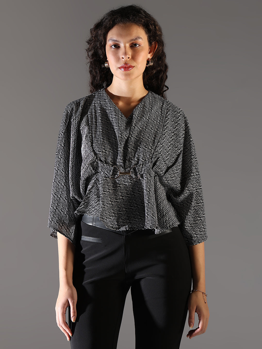 Women Black Geometric Top