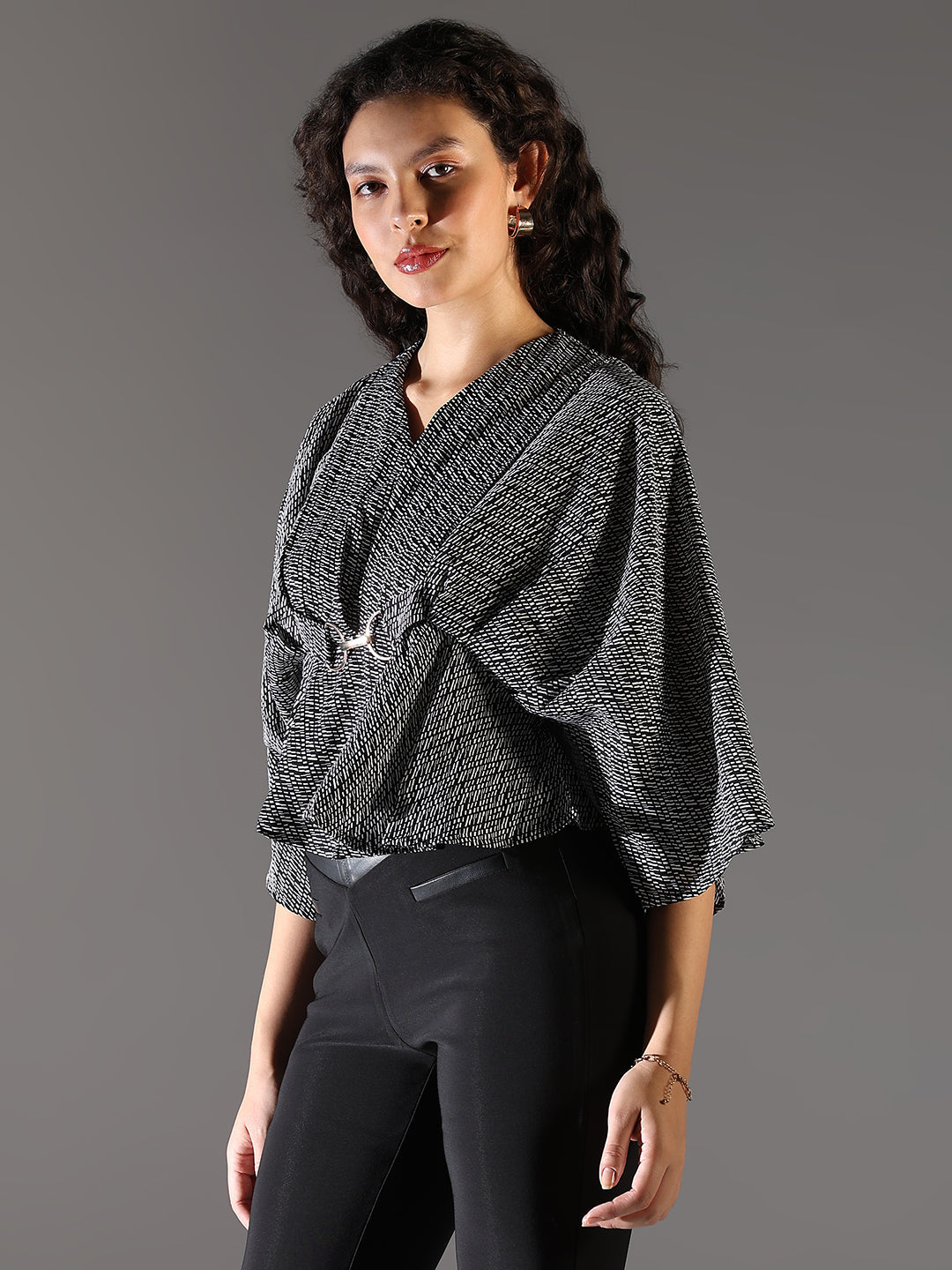 Women Black Geometric Top