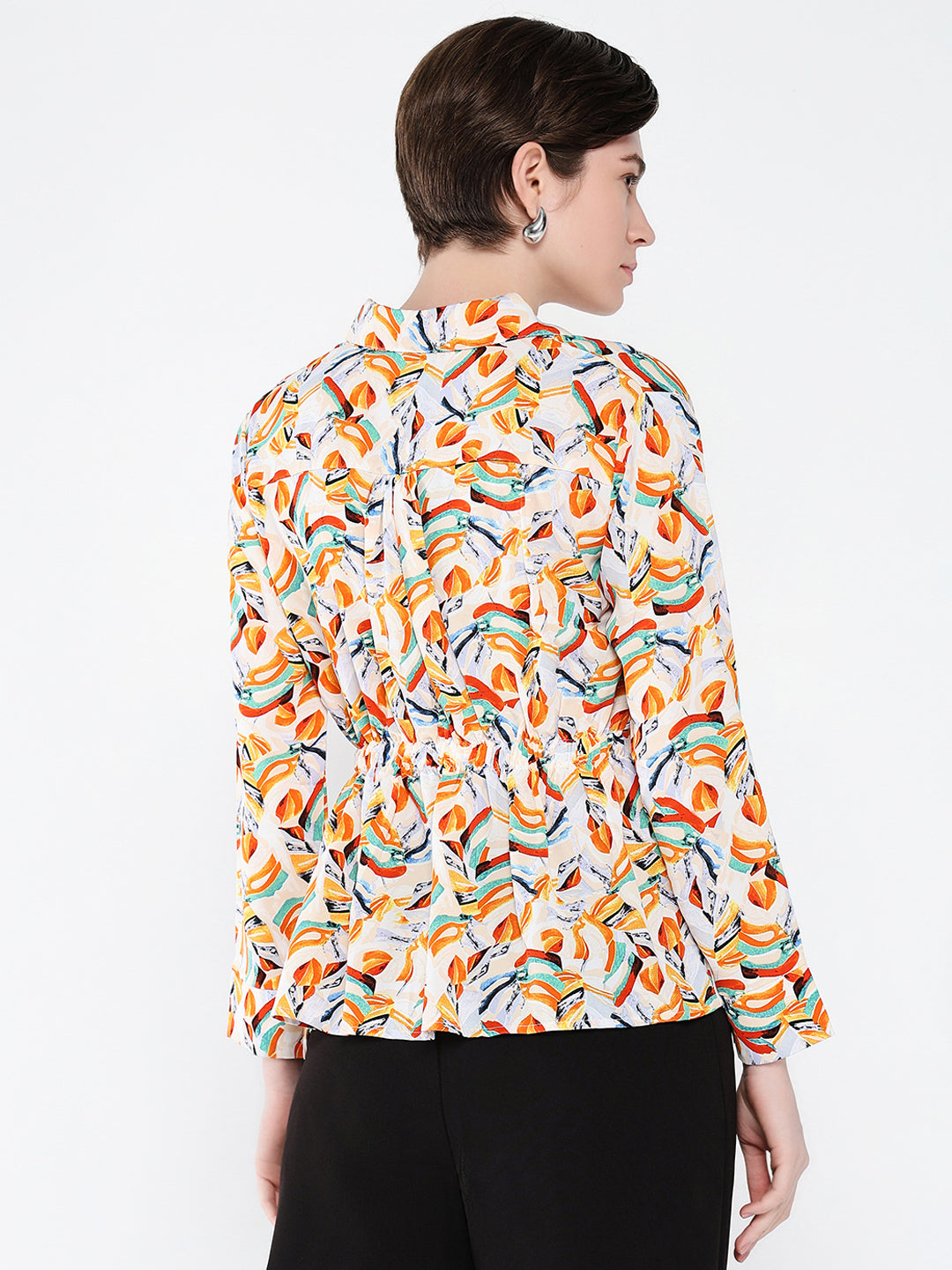 Women Orange Abstract Shirt Style Top