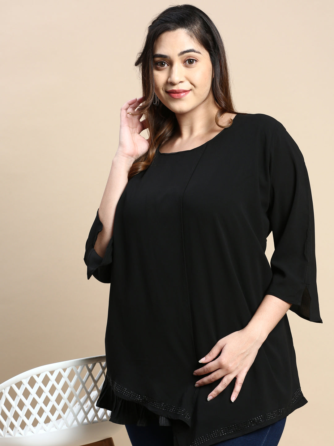 Women Solid Black Top