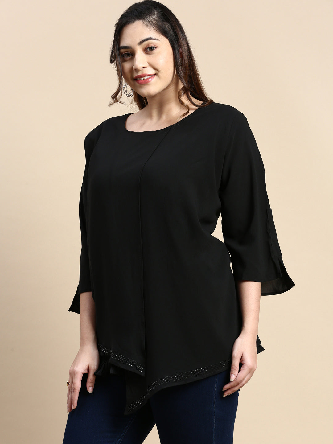 Women Solid Black Top