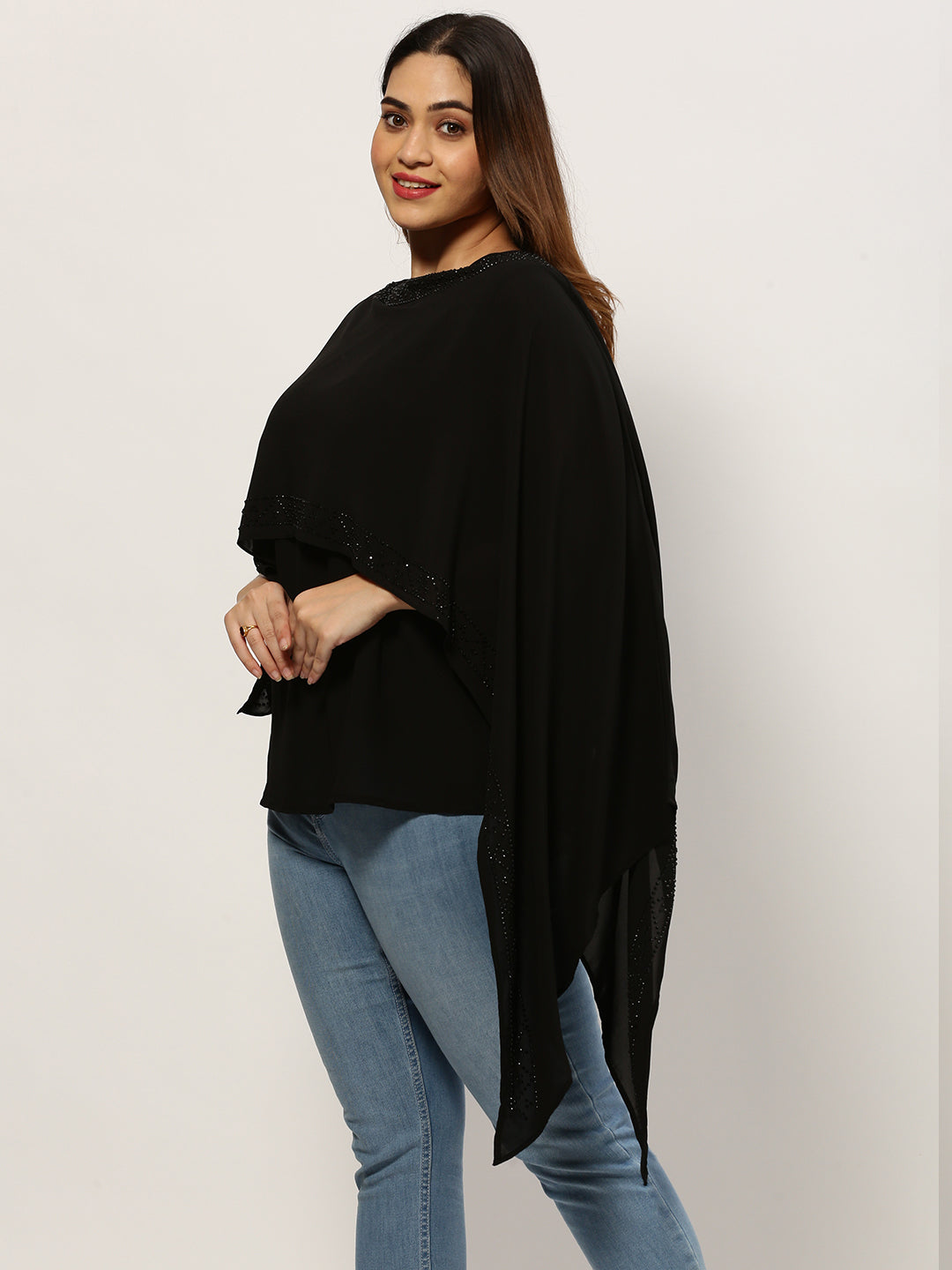 Women's Boat Neck Solid Black Top