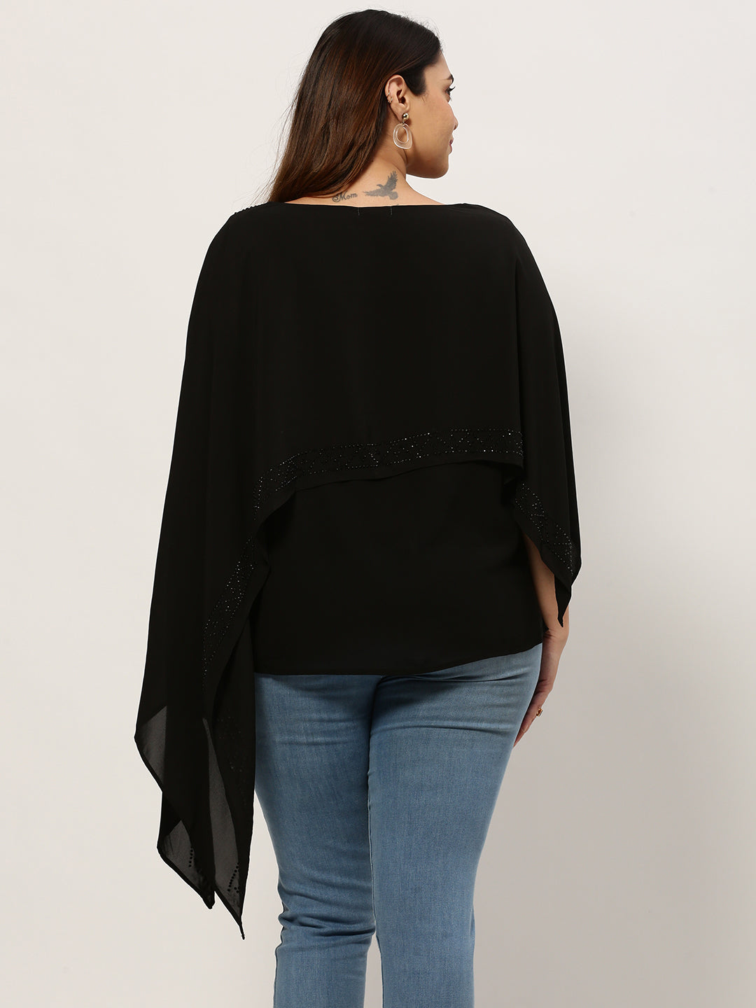 Women's Boat Neck Solid Black Top