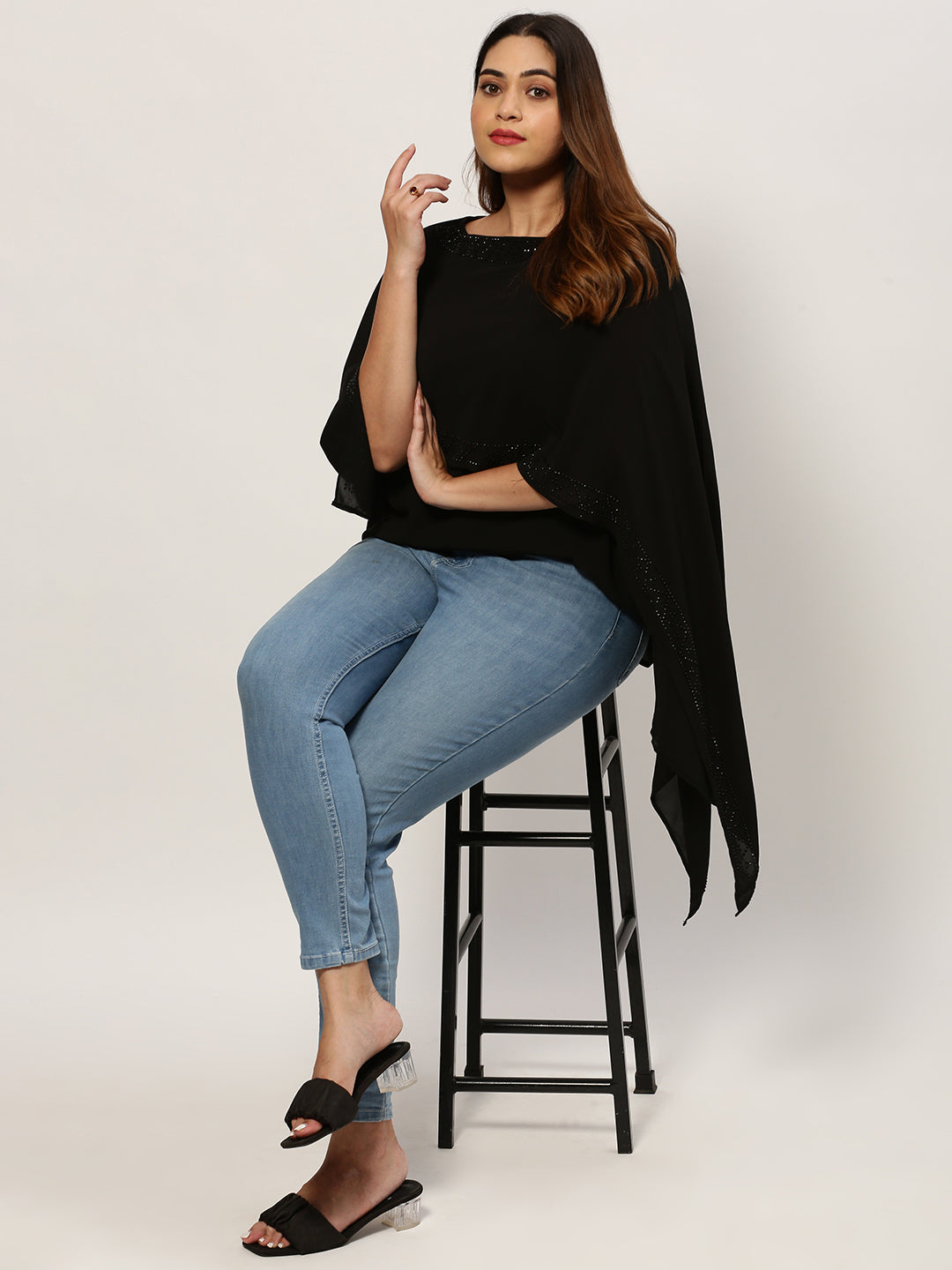 Women's Boat Neck Solid Black Top