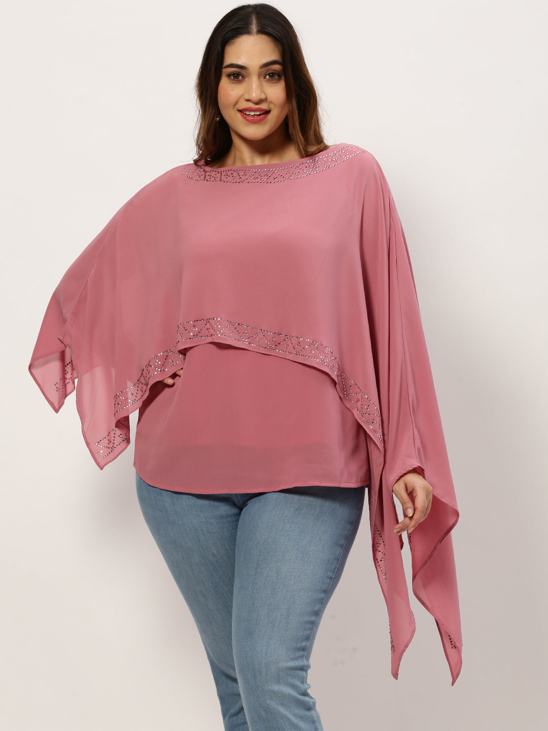 Women Boat Neck Solid Pink Top