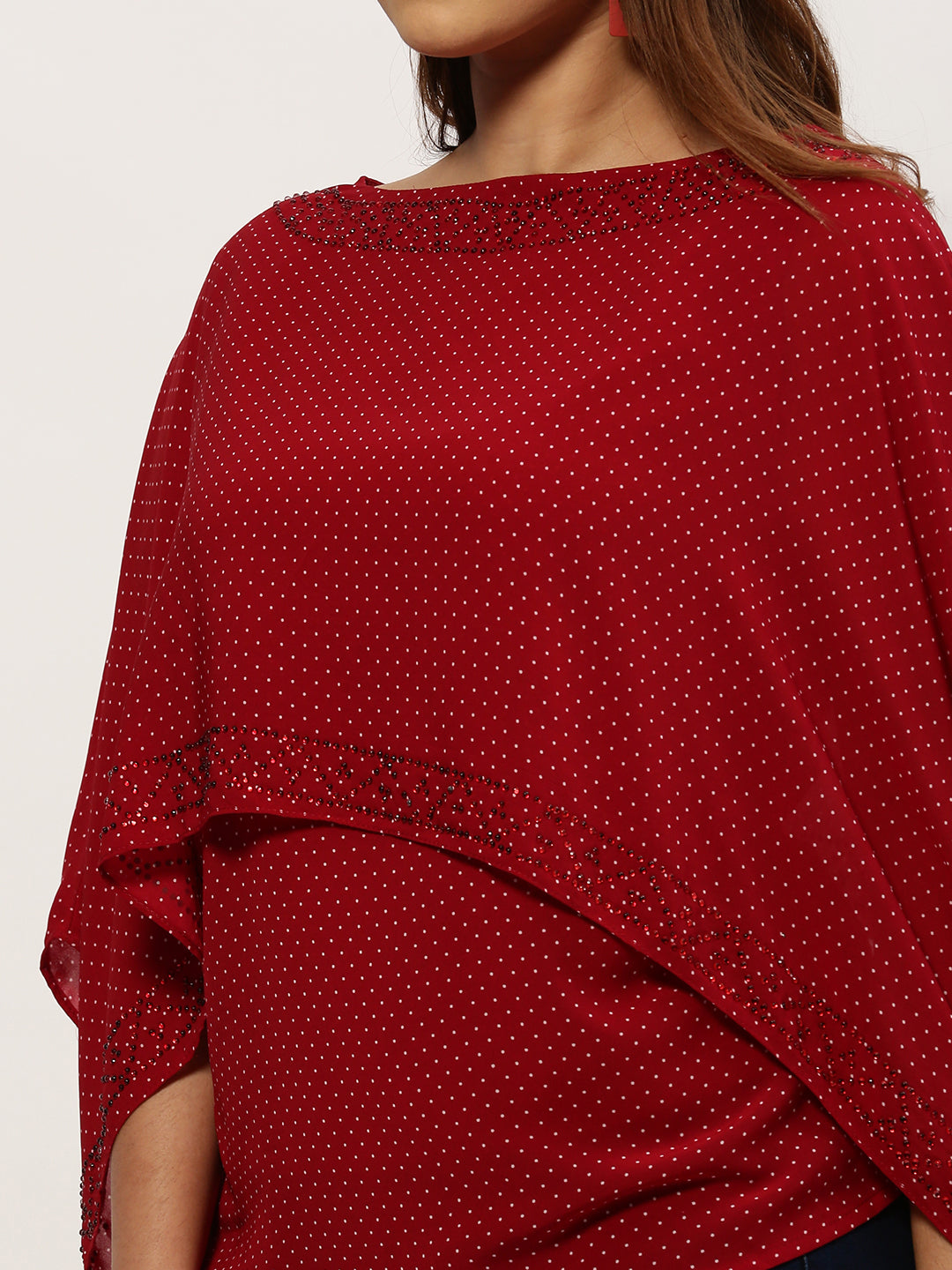 Women Boat Neck Solid Maroon Top