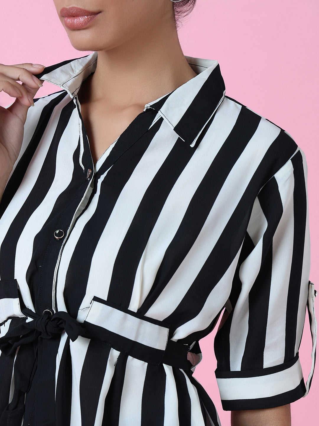 Women Black Striped Slim Fit Shirt