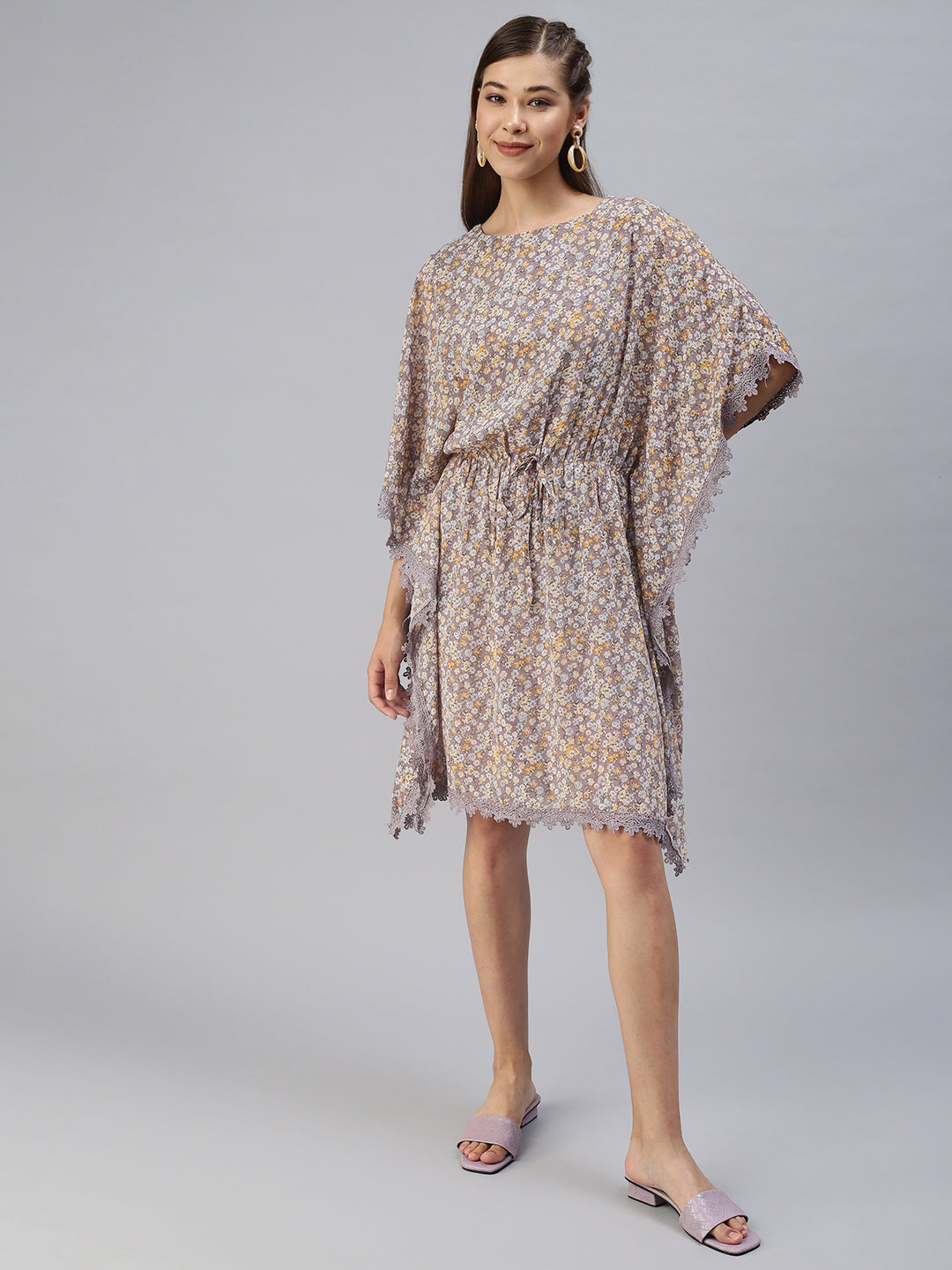 Women Printed Kaftan Purple Dress