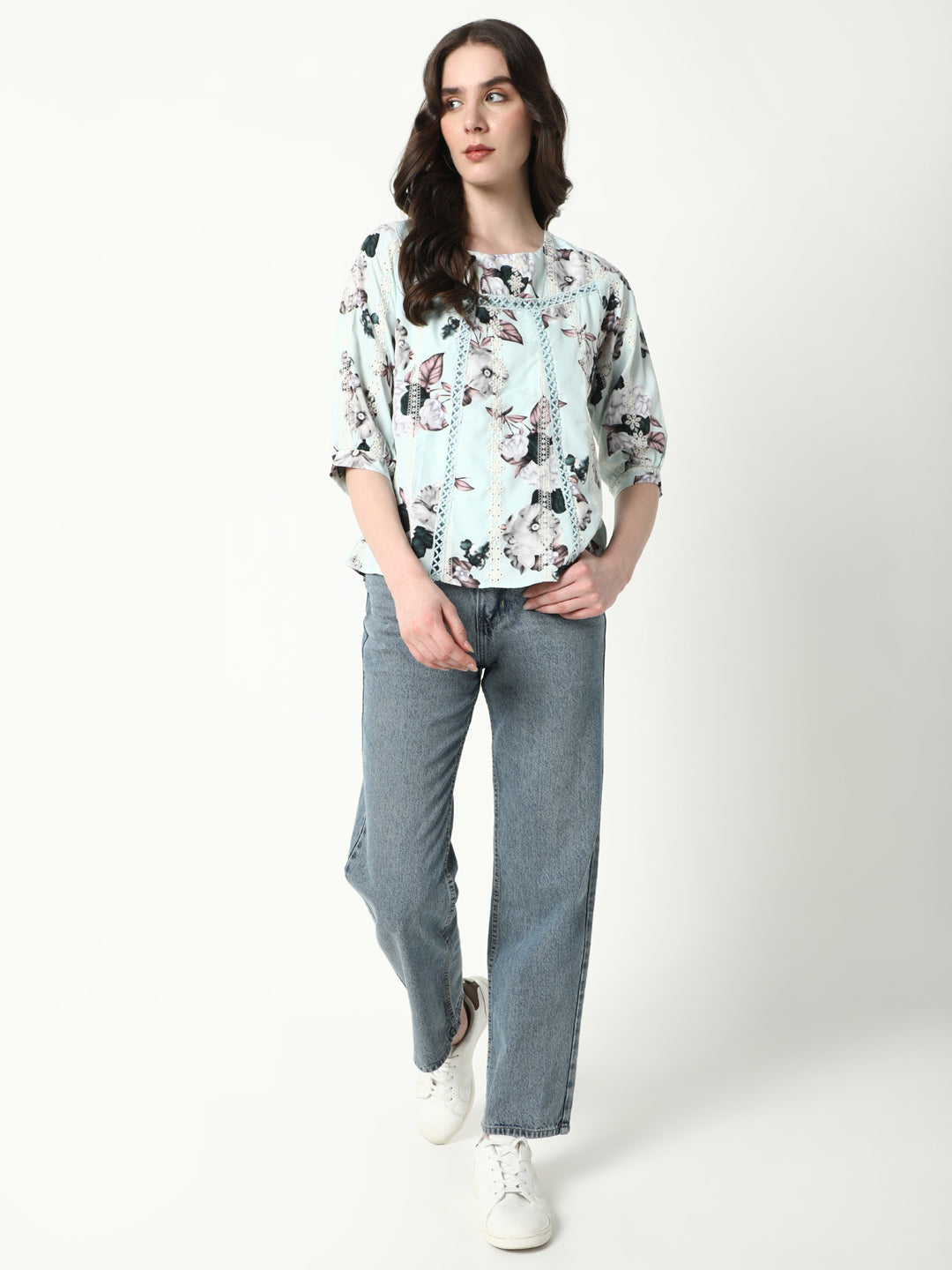 Women Sea Green Floral Top