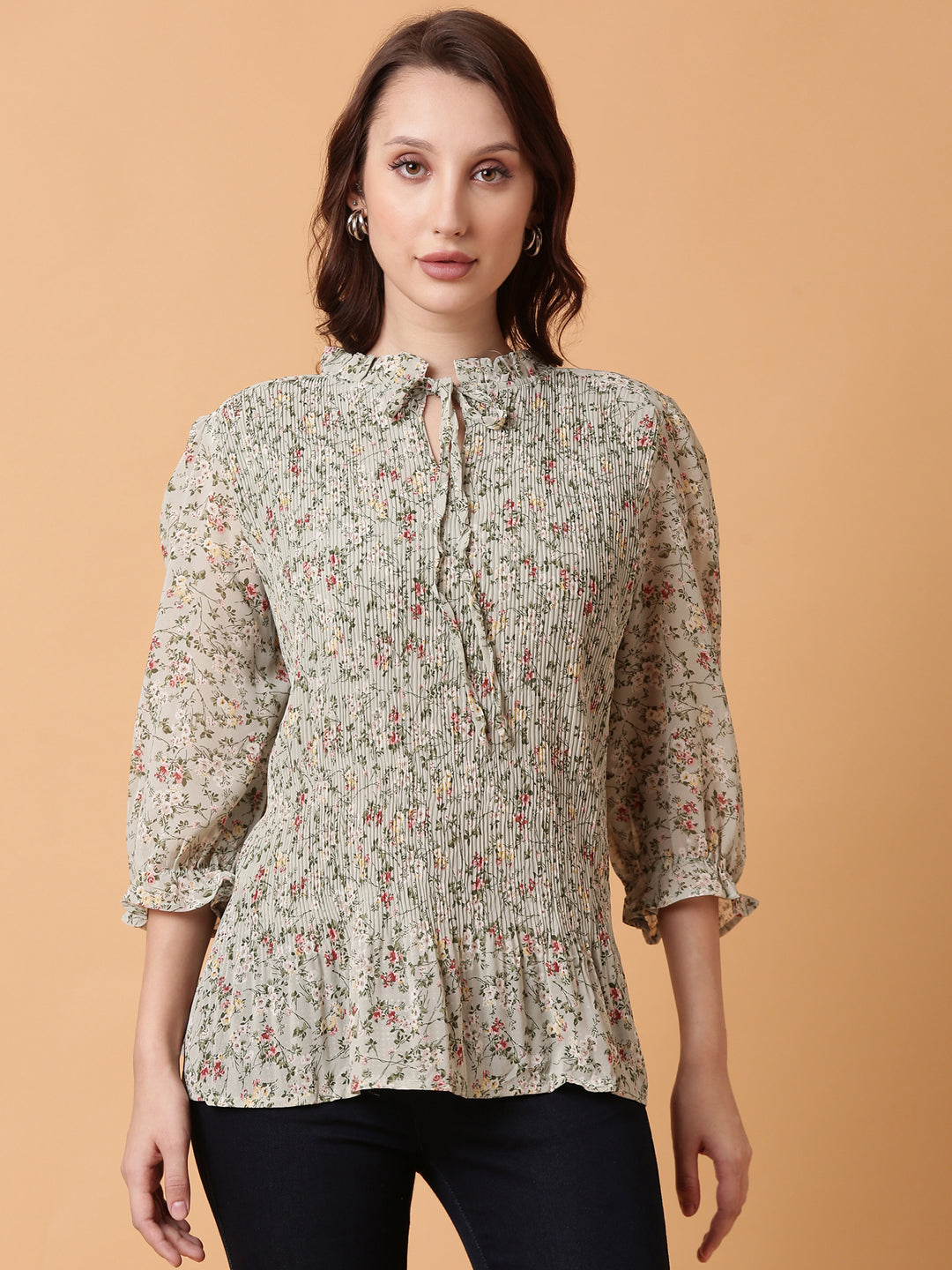 Women Green Floral Top