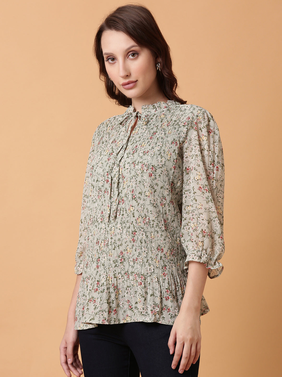 Women Green Floral Top