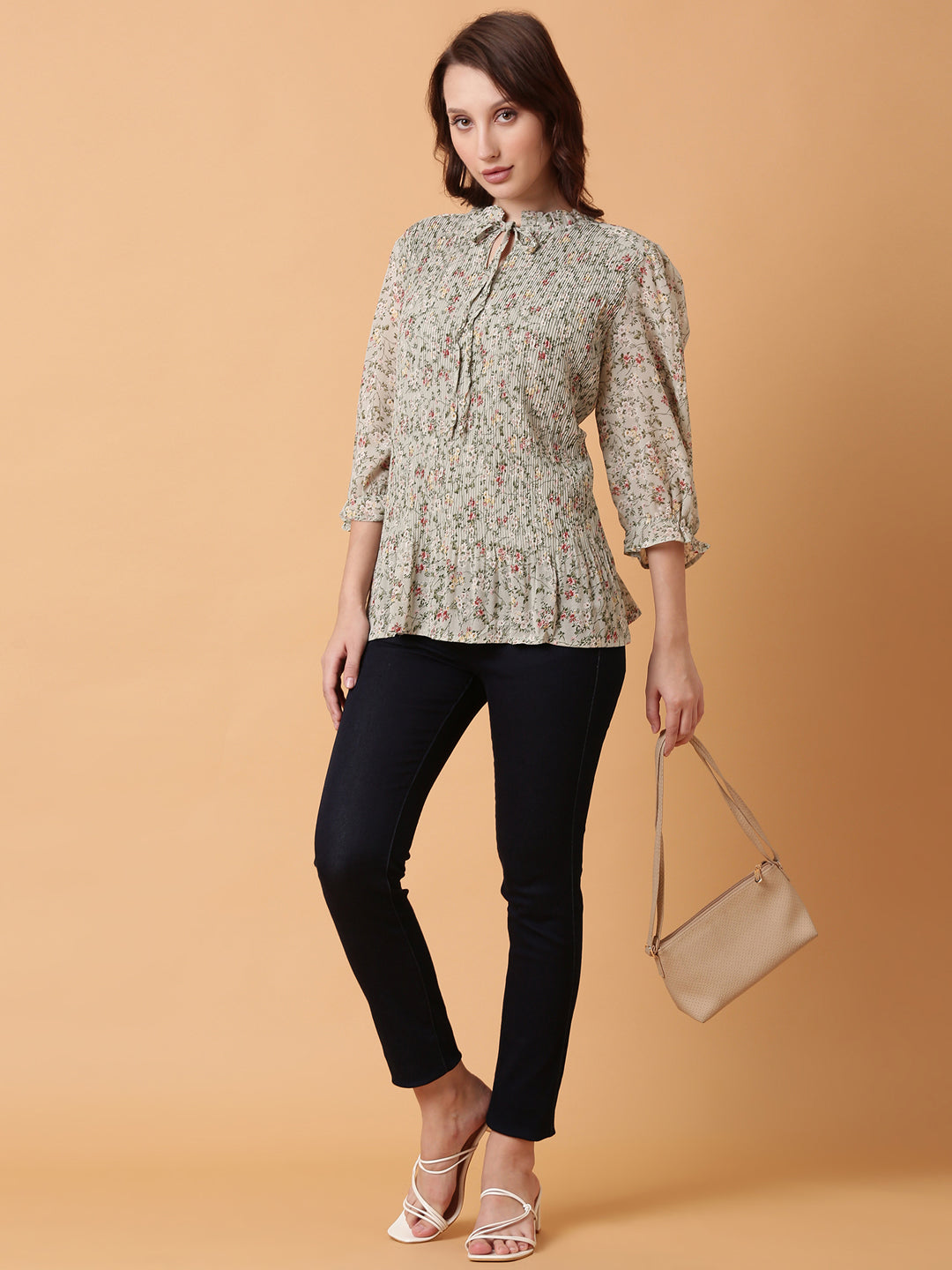 Women Green Floral Top