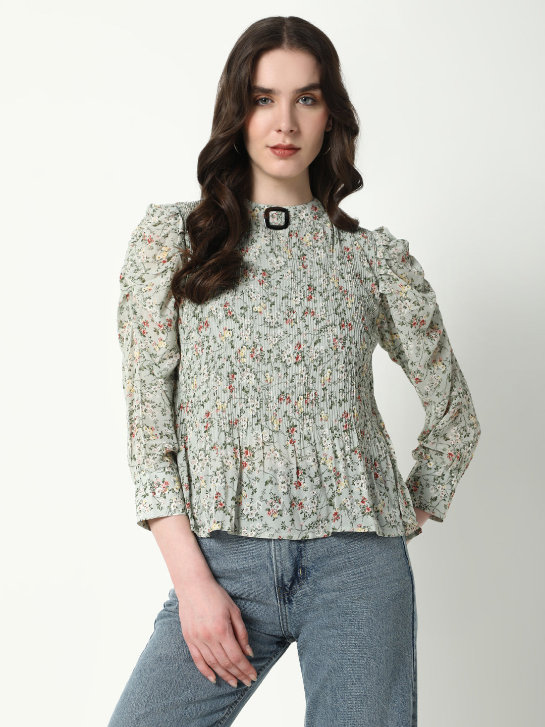 Women Green Floral Top