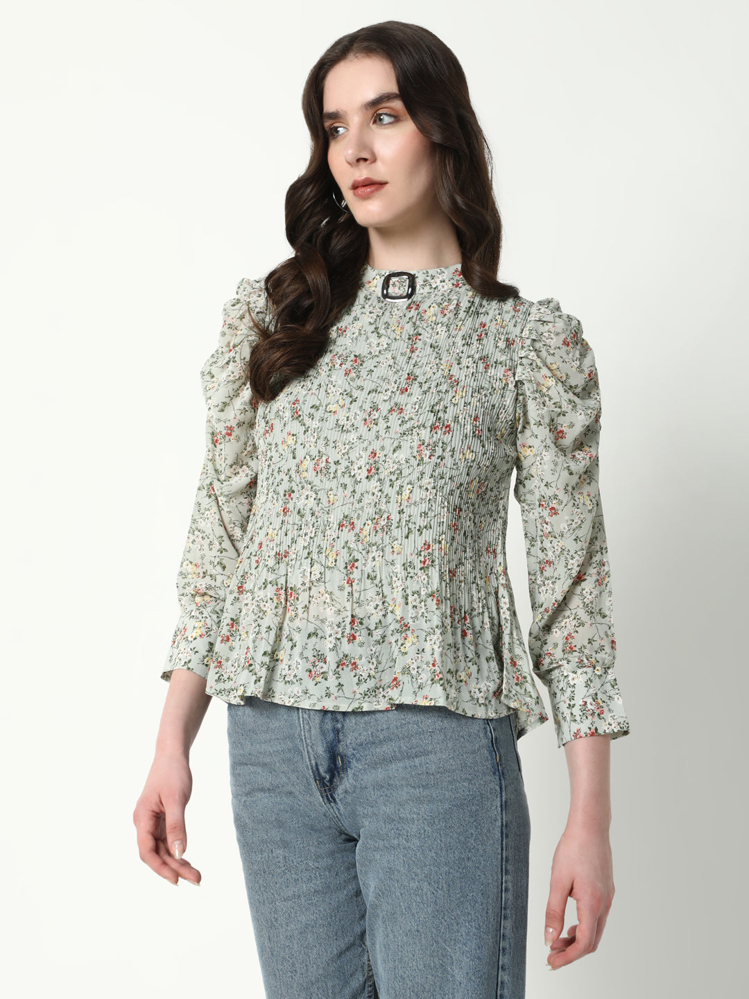 Women Green Floral Top