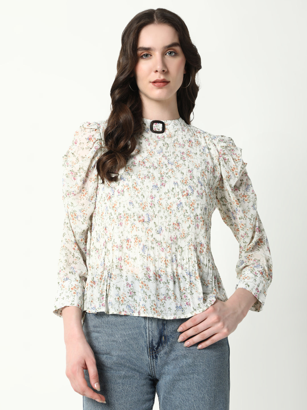 Women Off White Floral Top