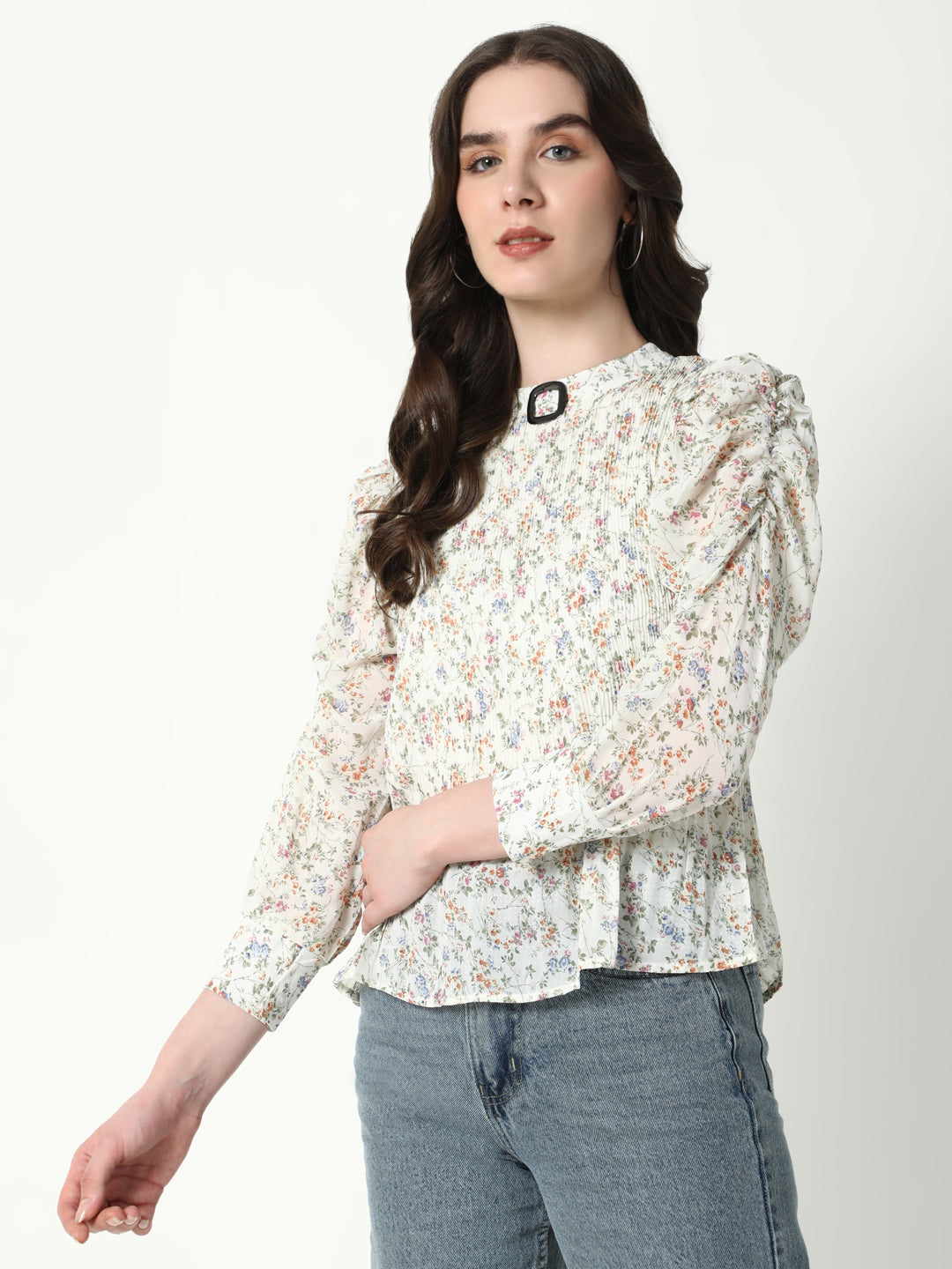 Women Off White Floral Top