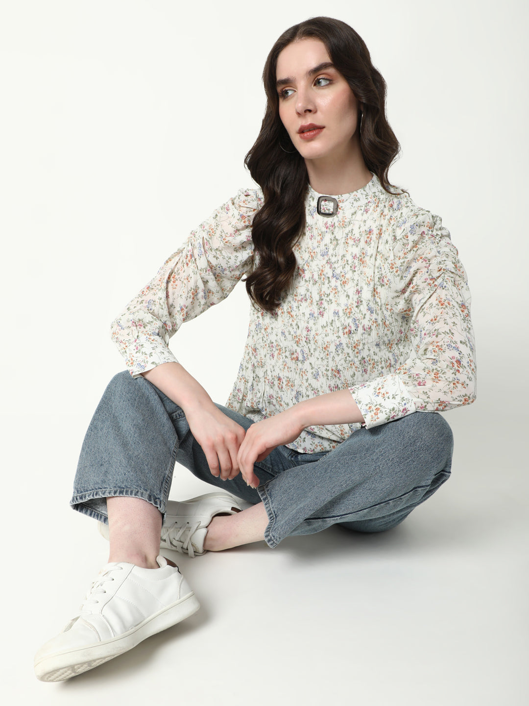 Women Off White Floral Top