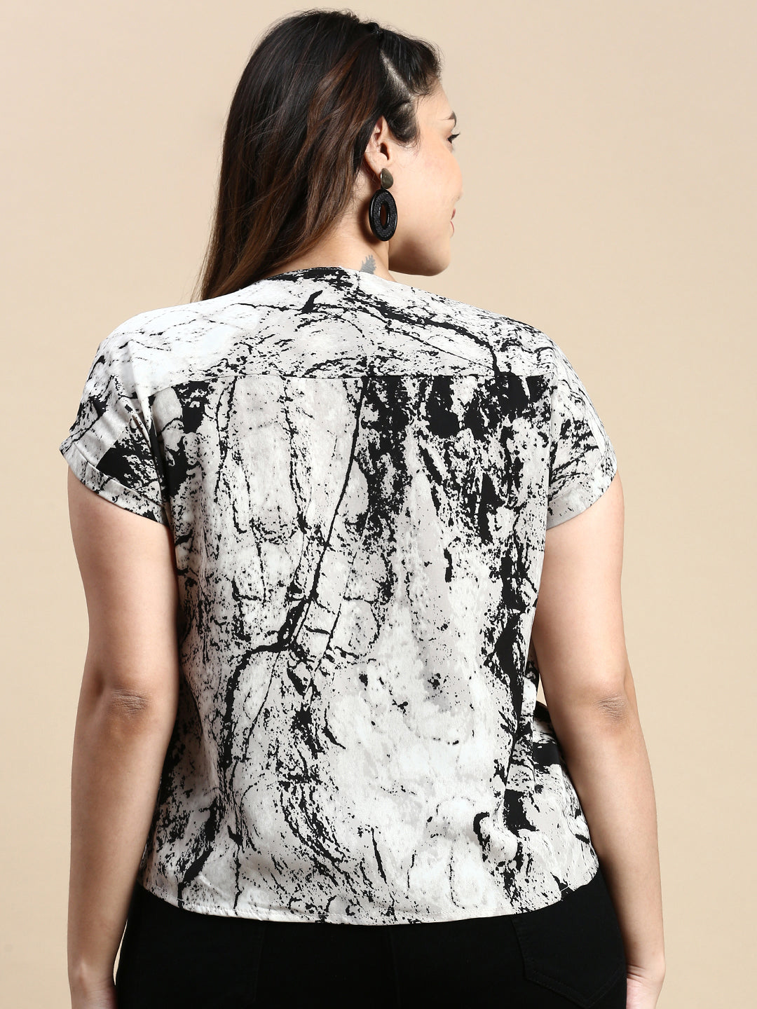 Women Abstract Grey Top