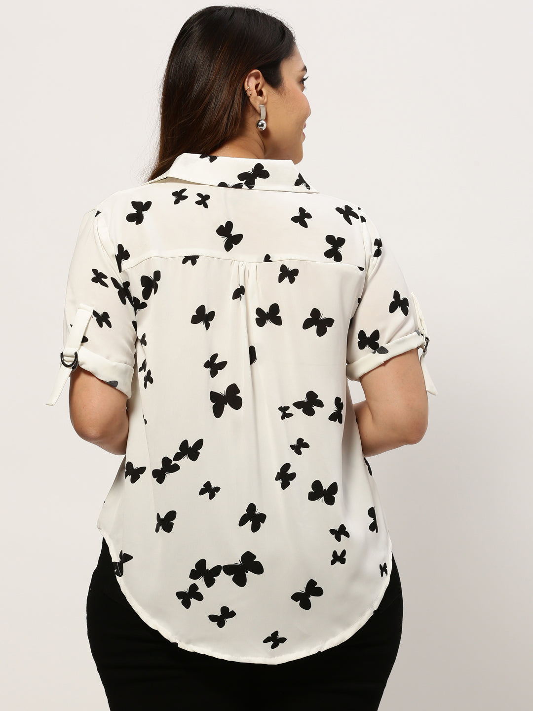 Women Shirt Collar Graphic Print White Top