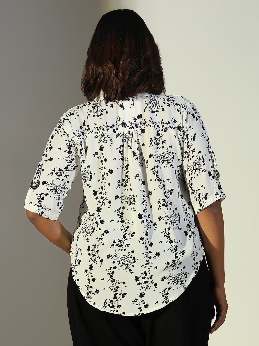 Women White Floral Shirt Style Top