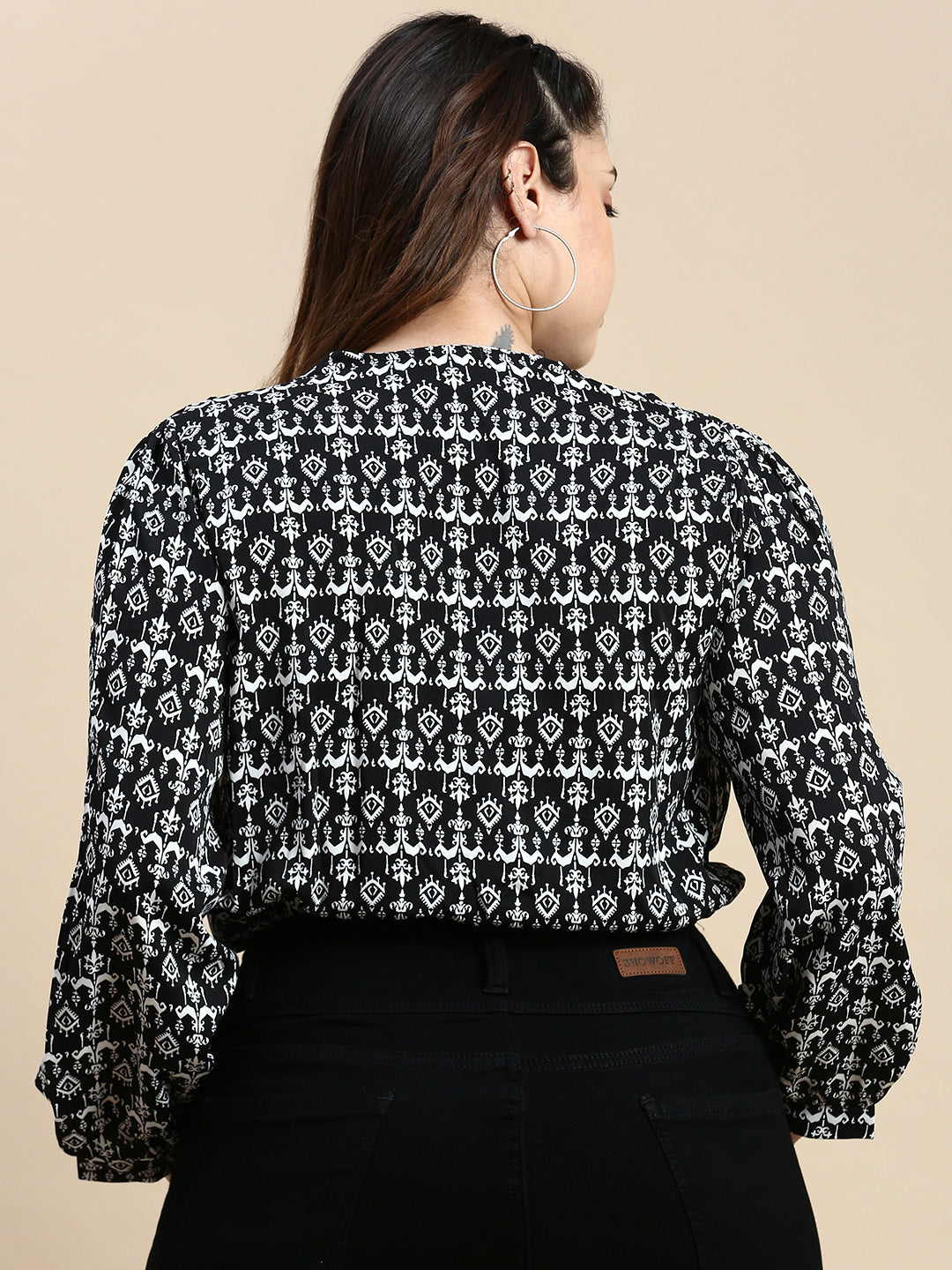 Women Tribal Black Crop Top