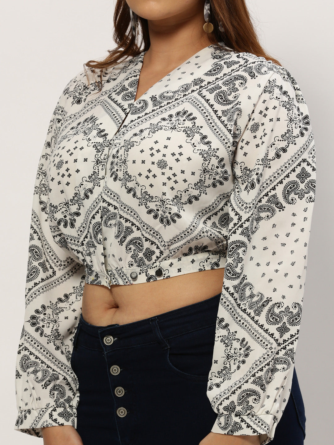 Women Ethnic Motifs White Crop Top