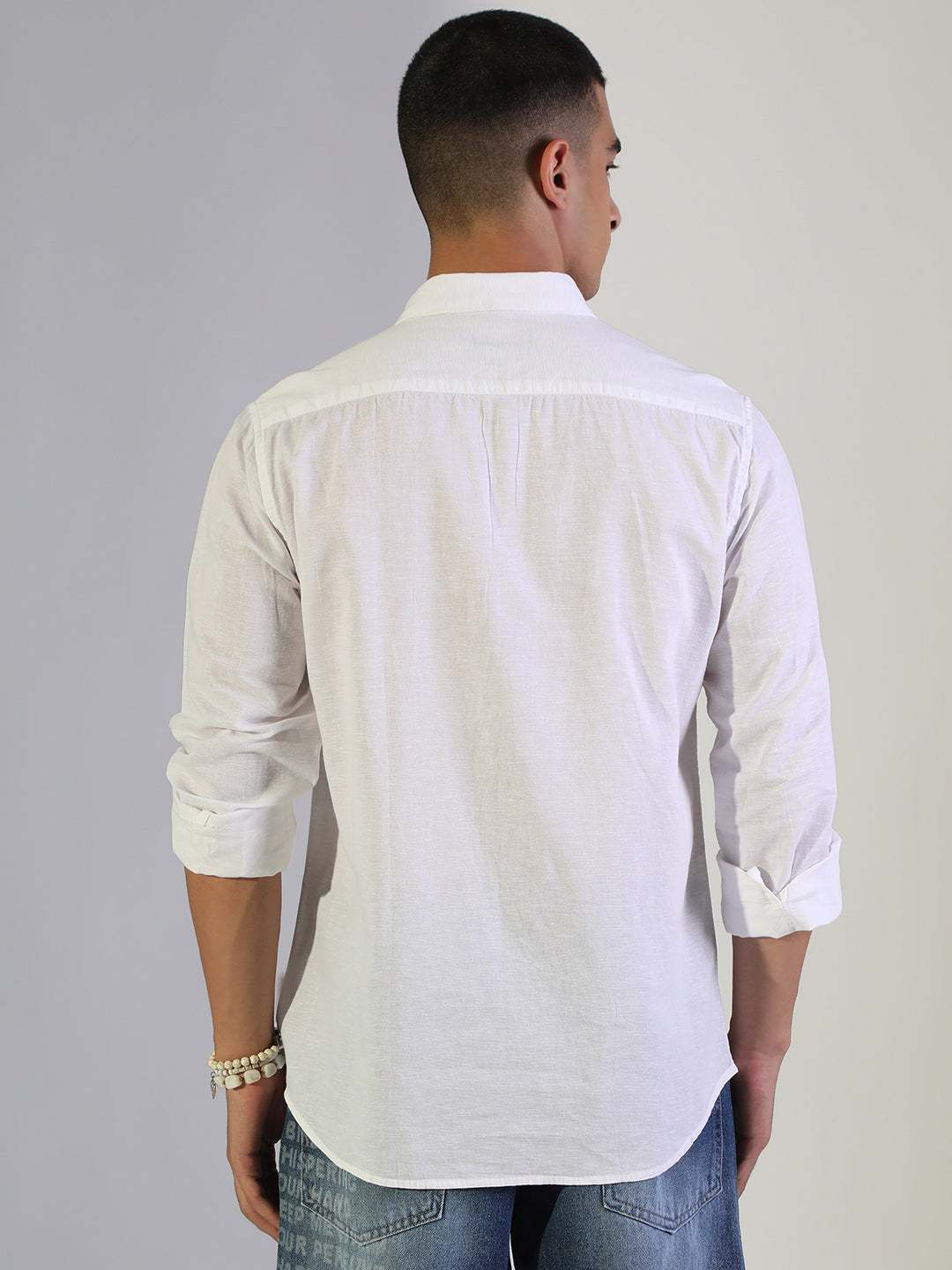 Men's White Regular Fit Casual Shirt with Chest Pocket