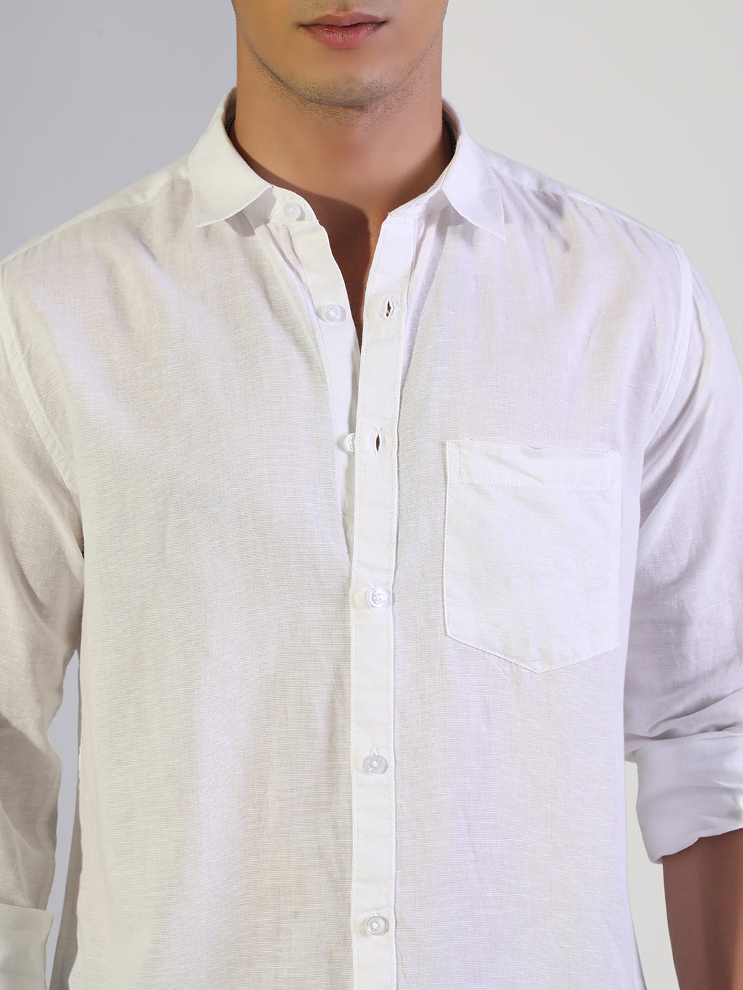 Men's White Regular Fit Casual Shirt with Chest Pocket