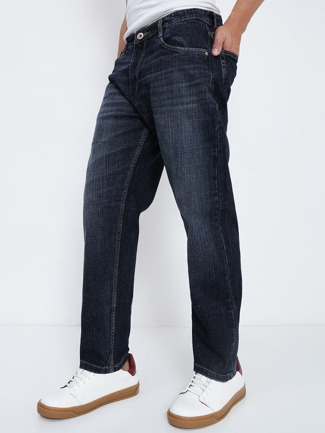 Men's Navy Blue Straight Fit Jeans