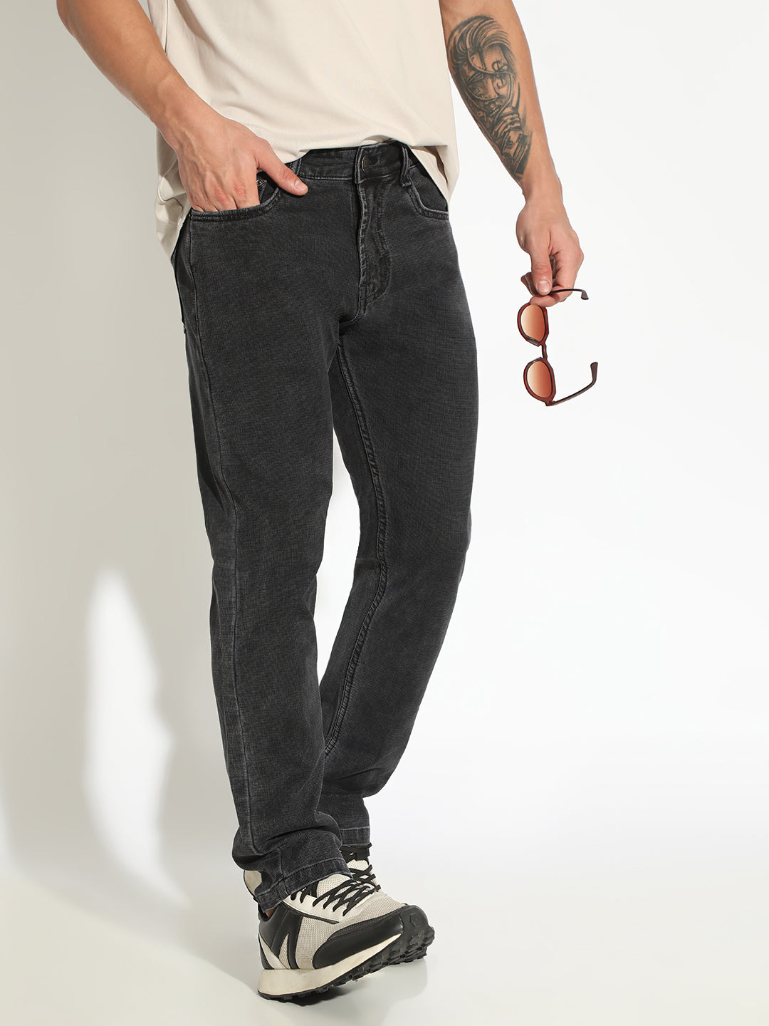 Men's Charcoal Slim Fit Low-Rise Jeans