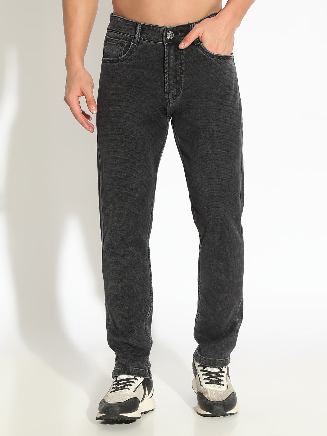 Men's Charcoal Slim Fit Low-Rise Jeans