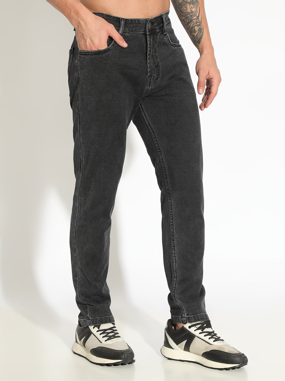 Men's Charcoal Slim Fit Low-Rise Jeans