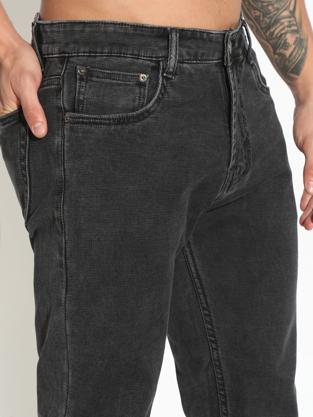 Men's Charcoal Slim Fit Low-Rise Jeans