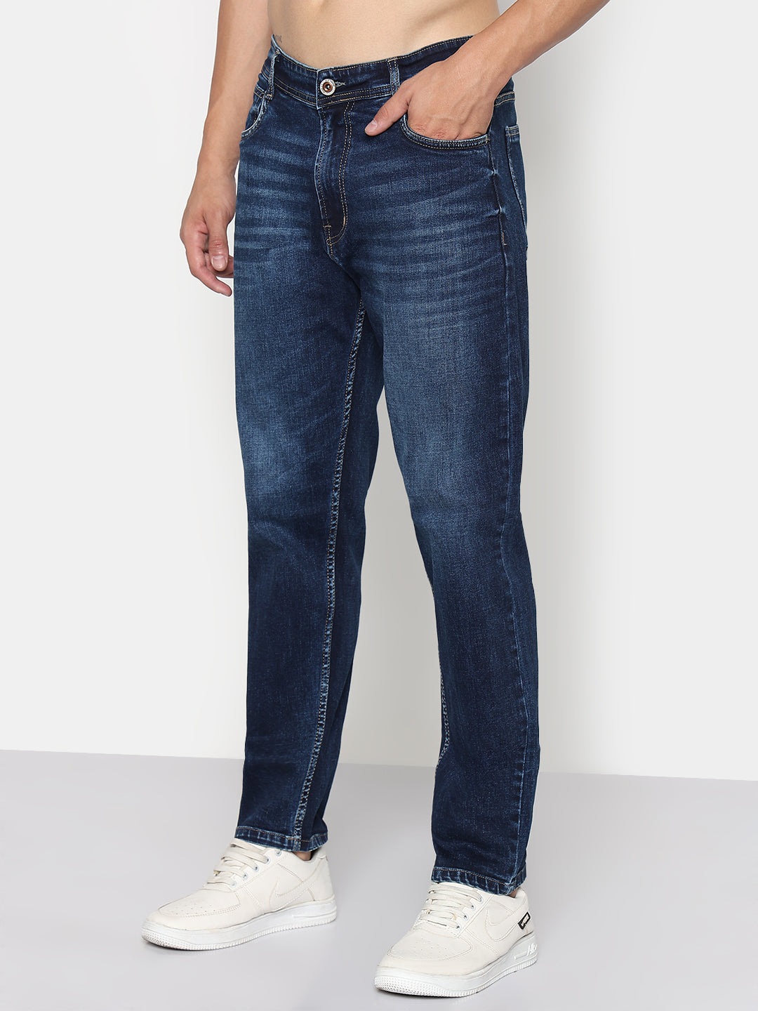 Men's Navy Blue Straight Fit Jeans