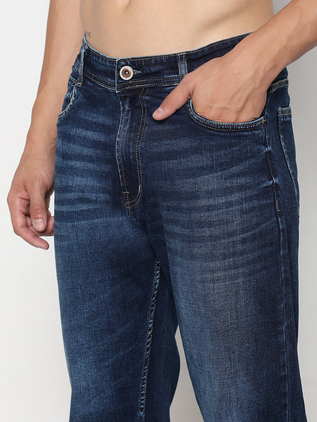 Men's Navy Blue Straight Fit Jeans