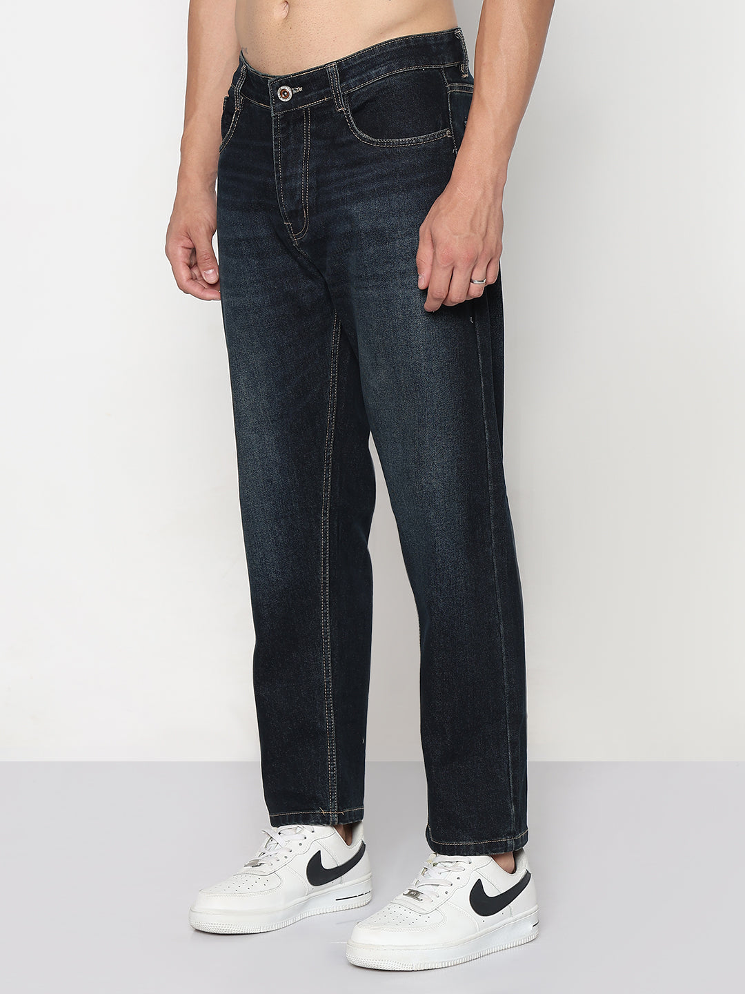 Men's Navy Blue Straight Fit Jeans