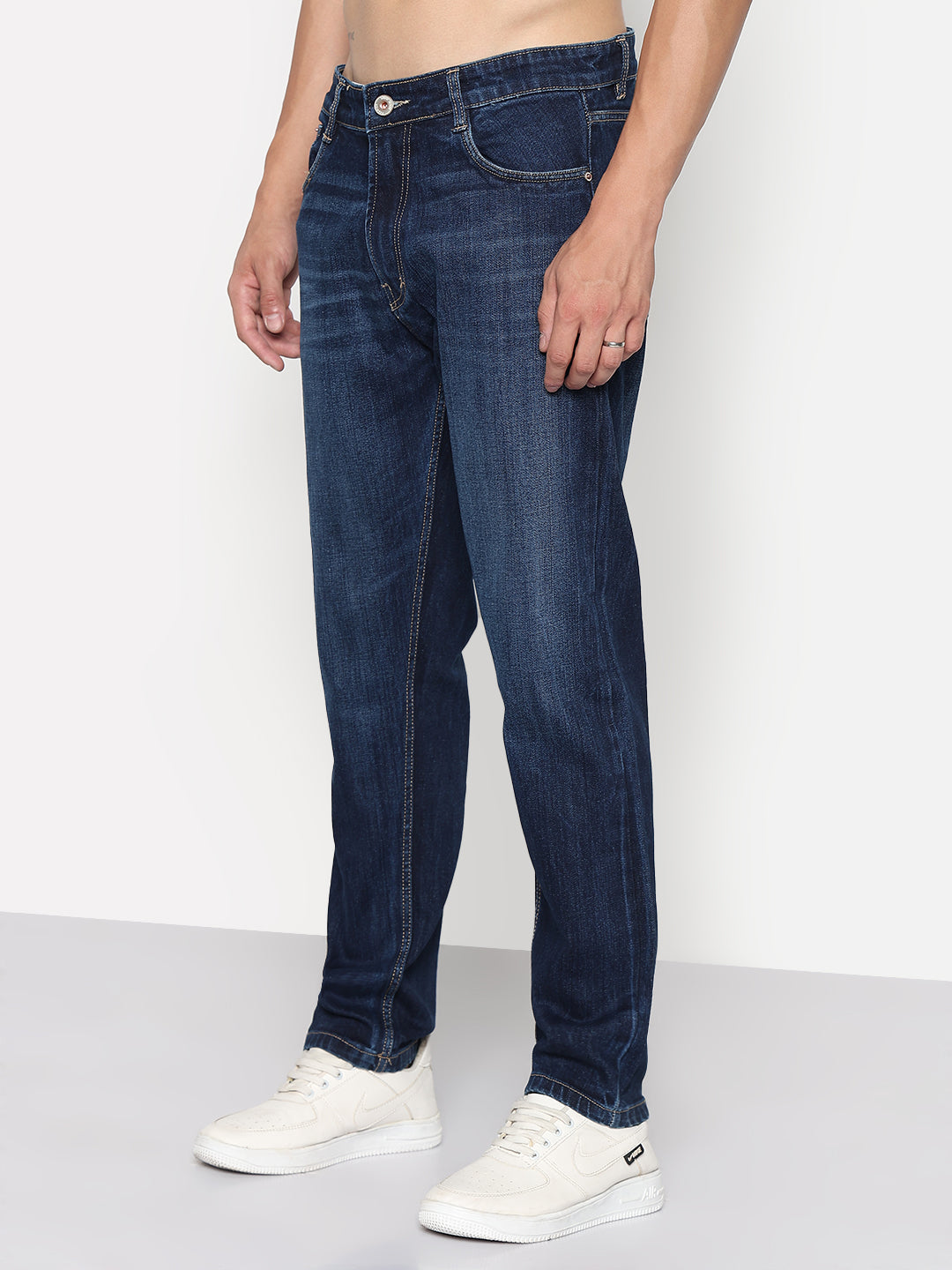 Men's Navy Blue Relaxed Fit Jeans