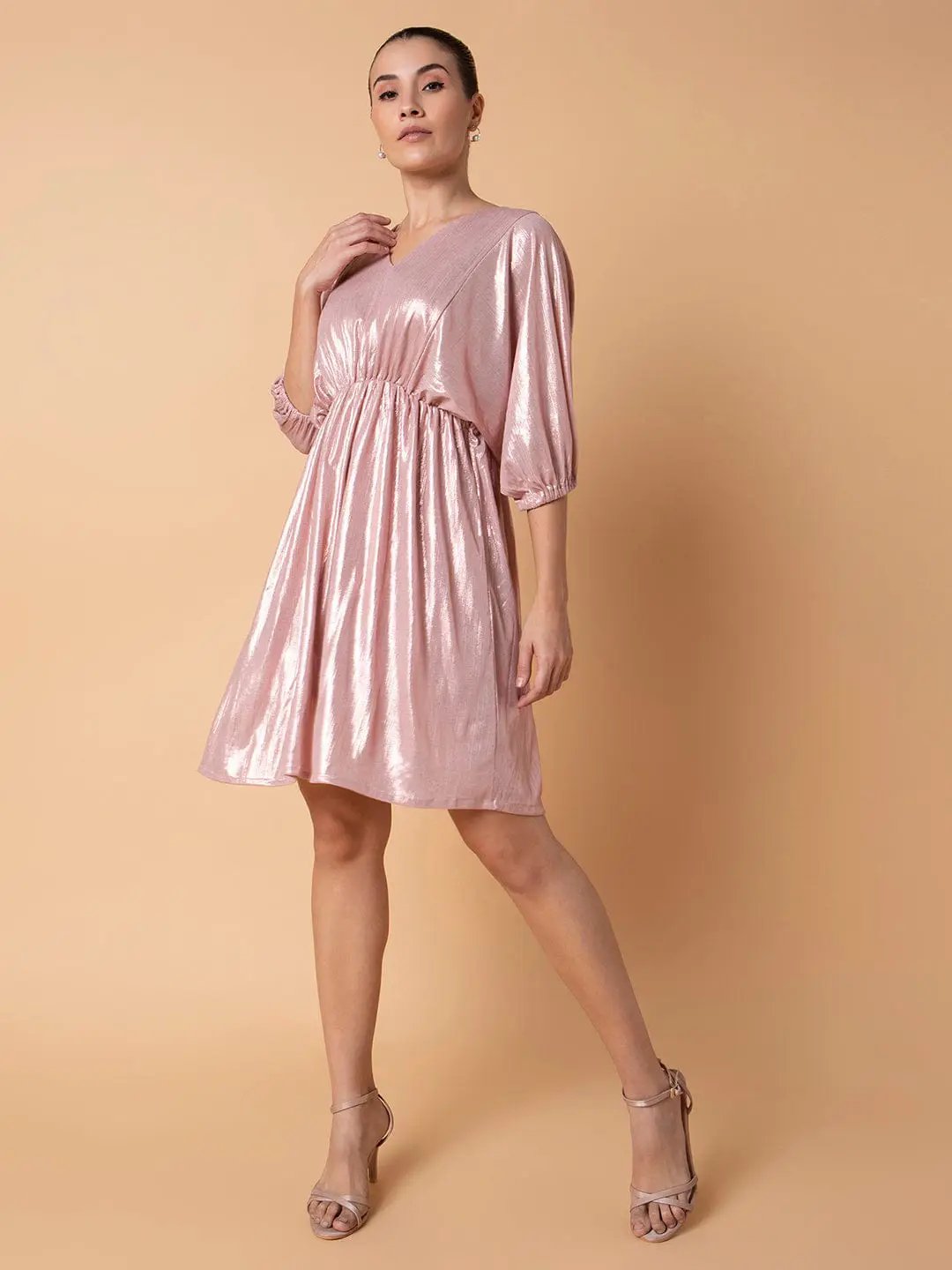 Shop Women's Solid Peach Fit and Flare Dress| Showoffff Shop Women's Solid Peach Fit and Flare Dress| Showoffff