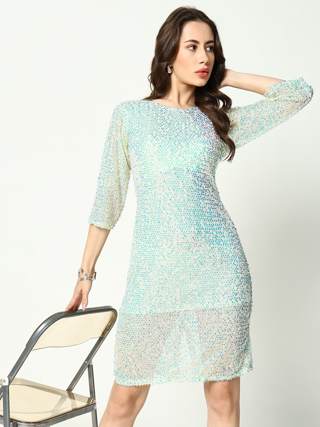 Women Sea Green Embellished Bodycon Dress