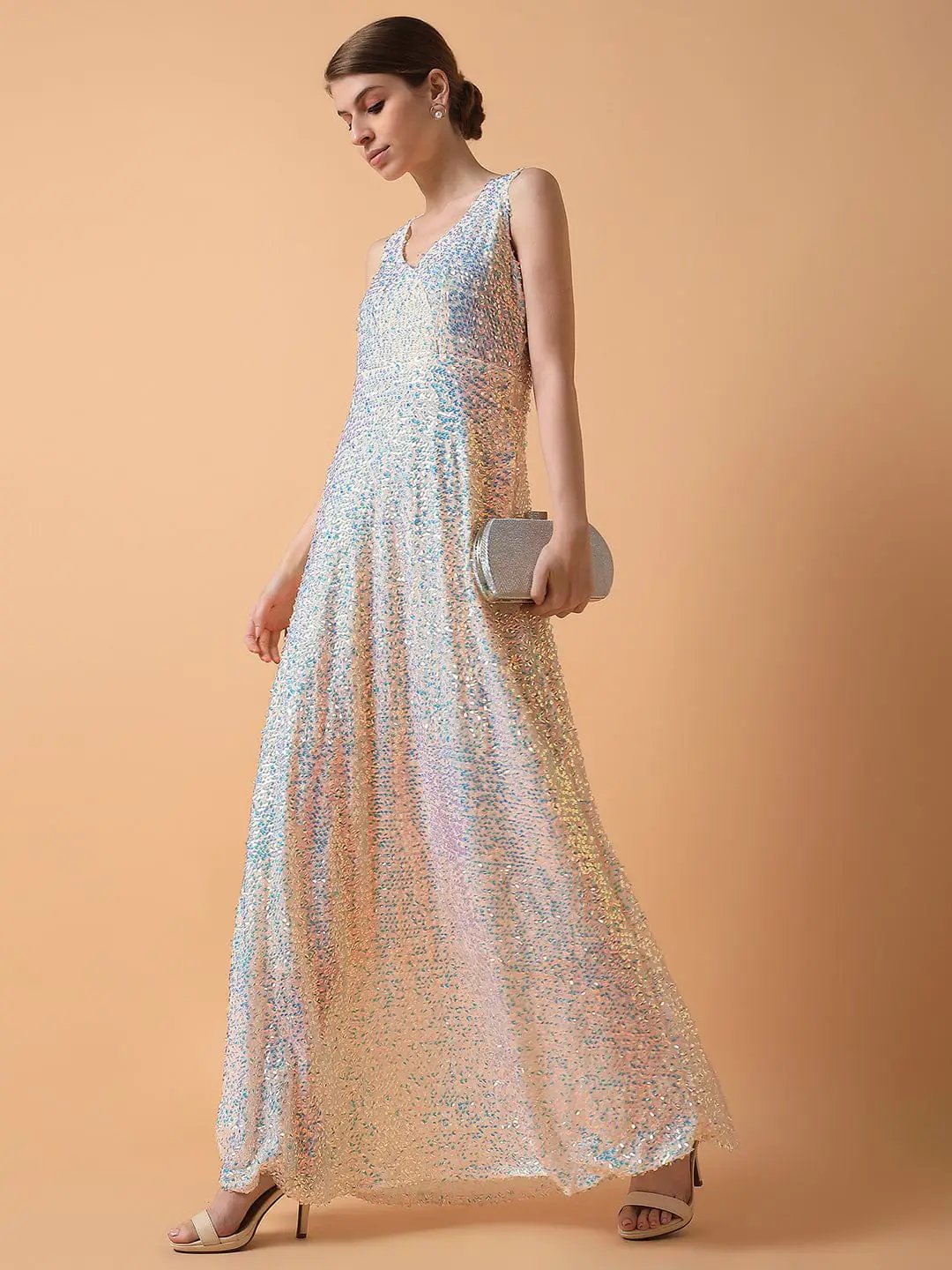 cream embellished maxi dress Freya Embellished Sequin Maxi Dress