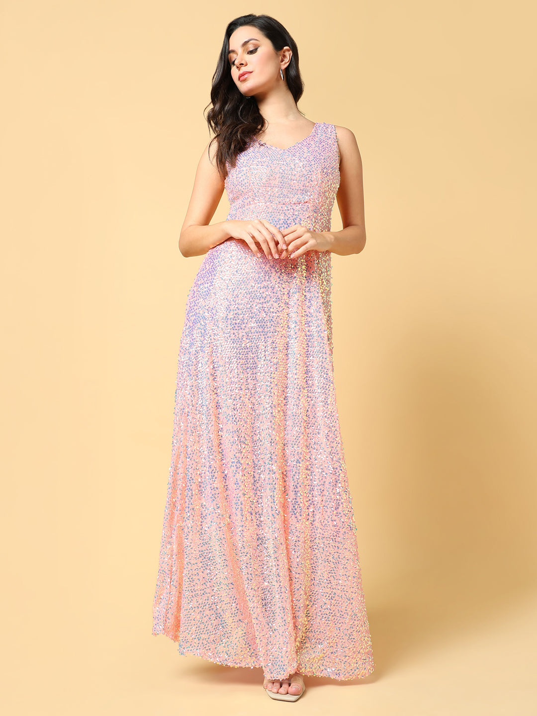 Women Embellished Peach A-Line Dress