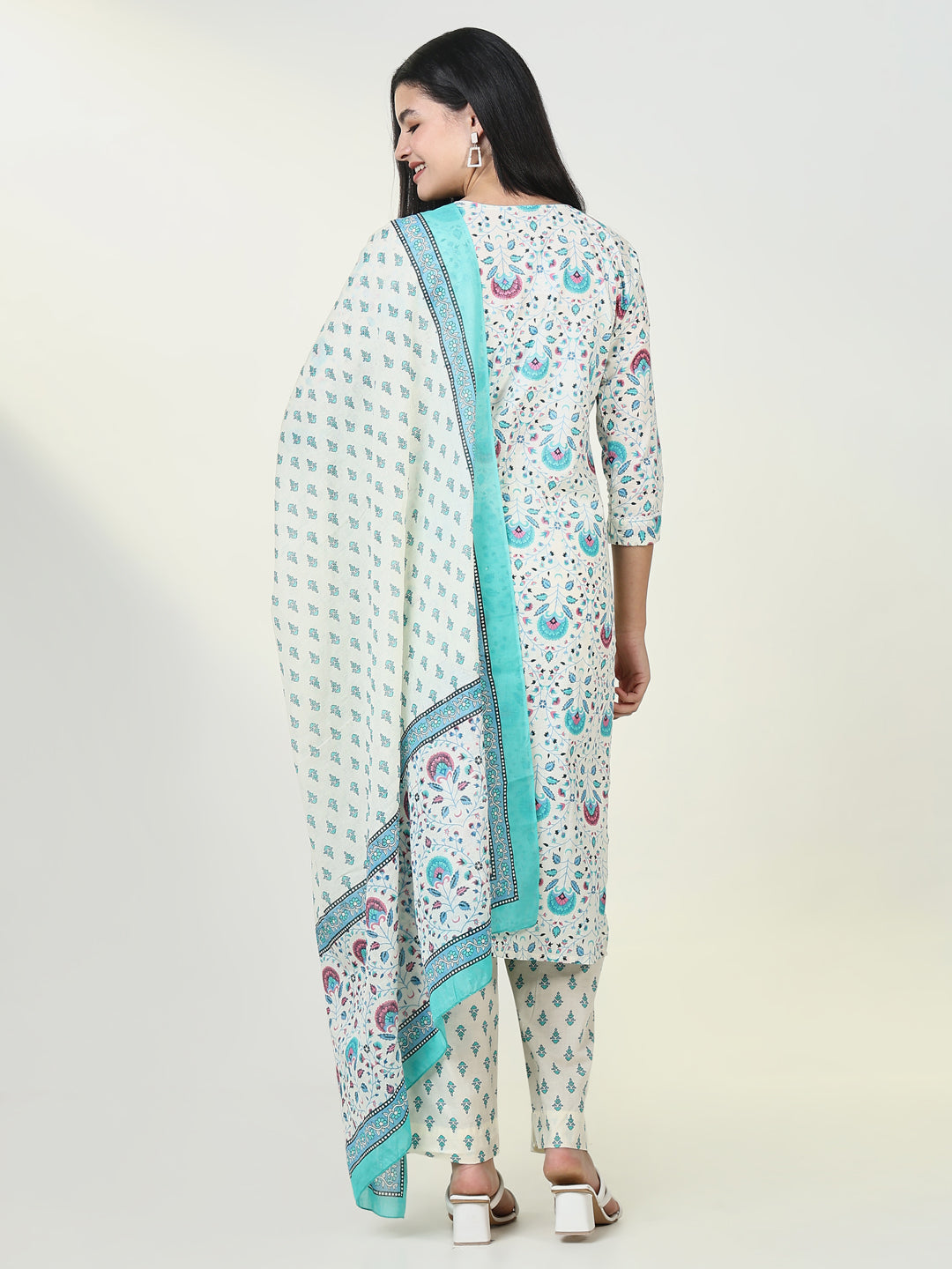 Women Floral Blue Kurta Set with Dupatta