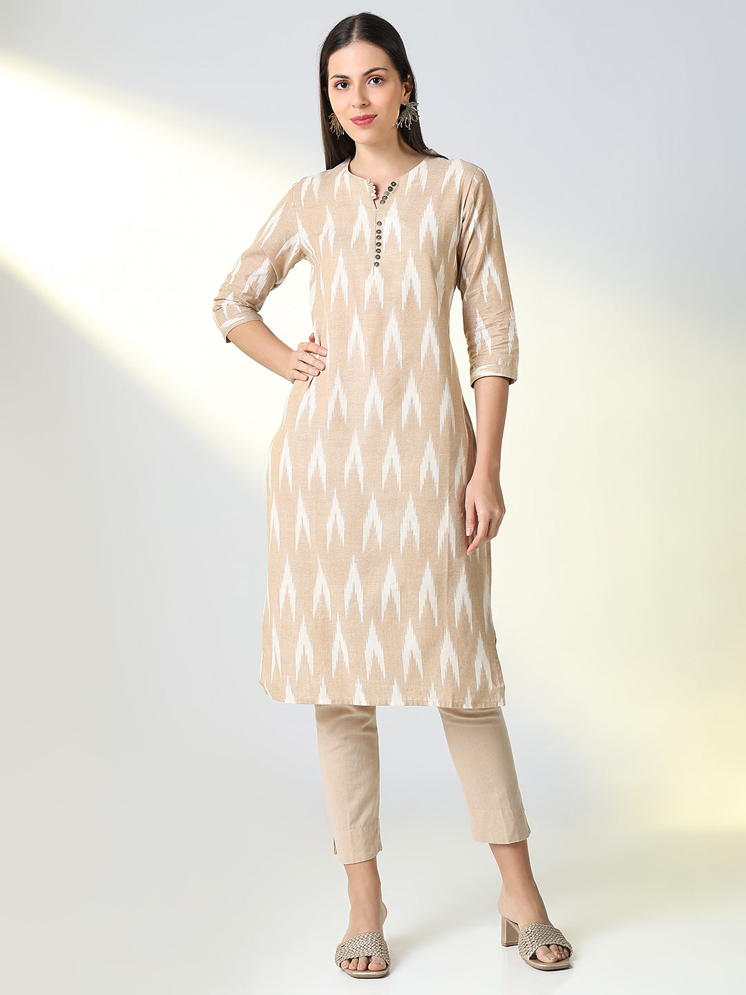 Women Beige Ethnic Motifs Straight Kurta