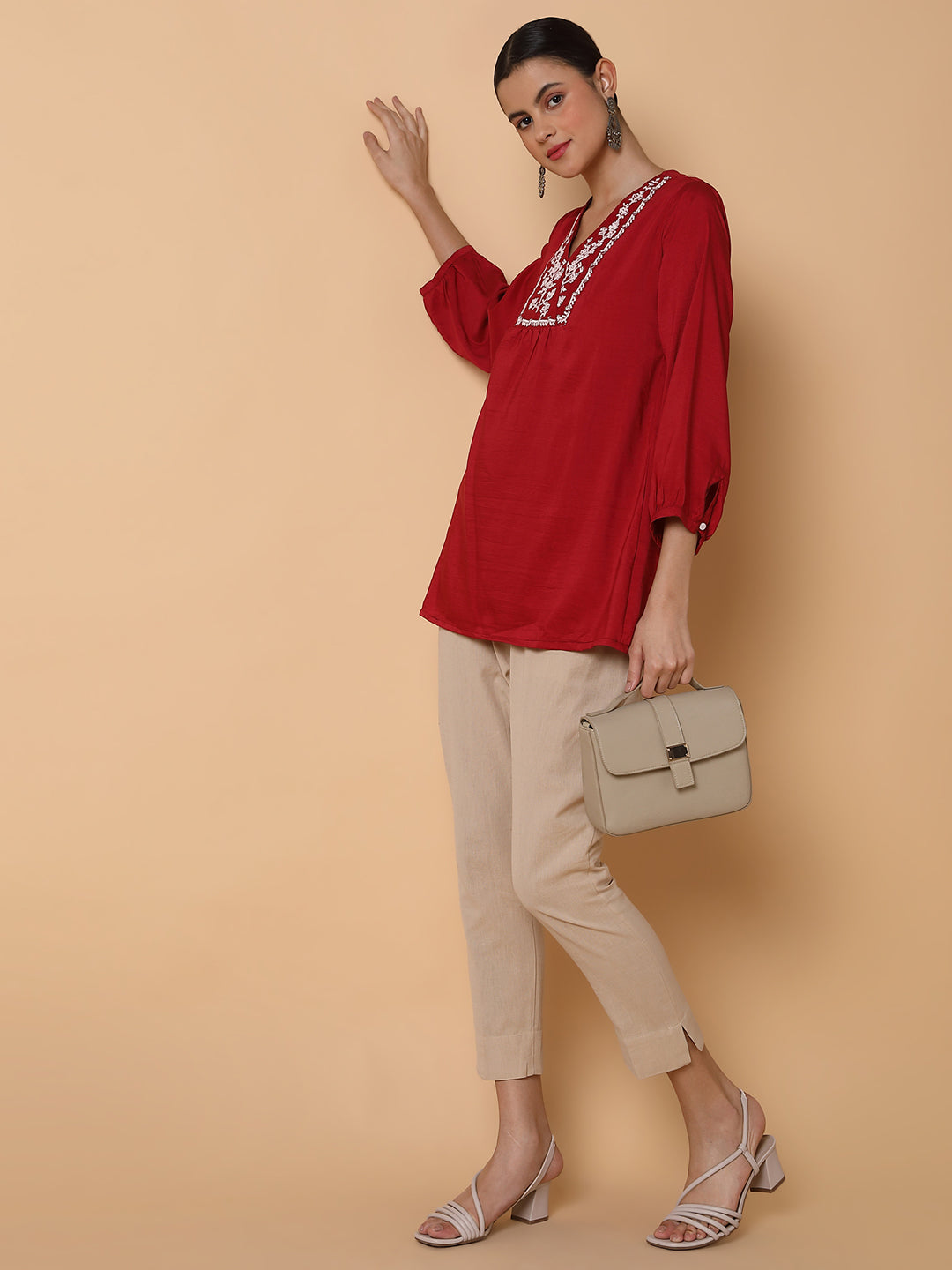 Women Solid Maroon A Line Kurti