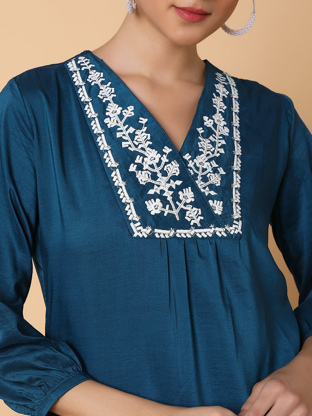 Women Solid Teal A Line Kurti