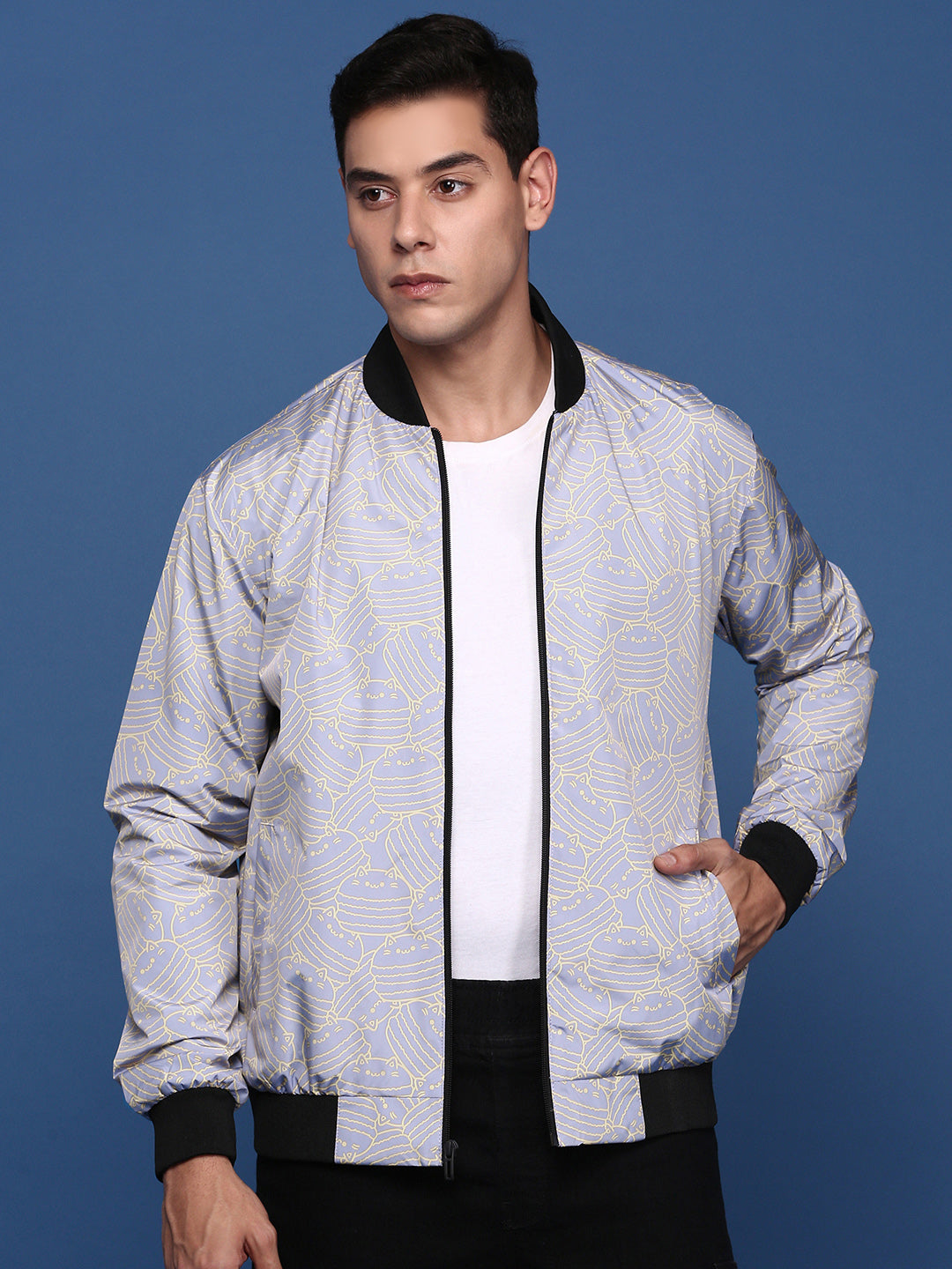 Men Printed Lavender Bomber Jacket