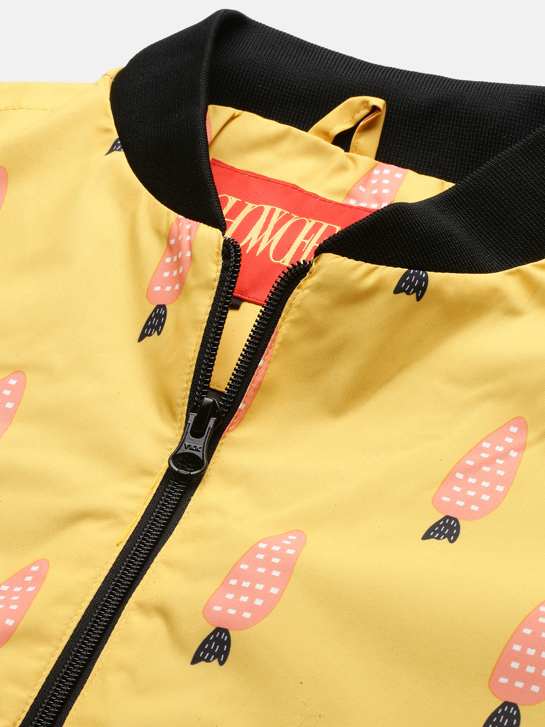 Men Printed Mustard Bomber Jacket