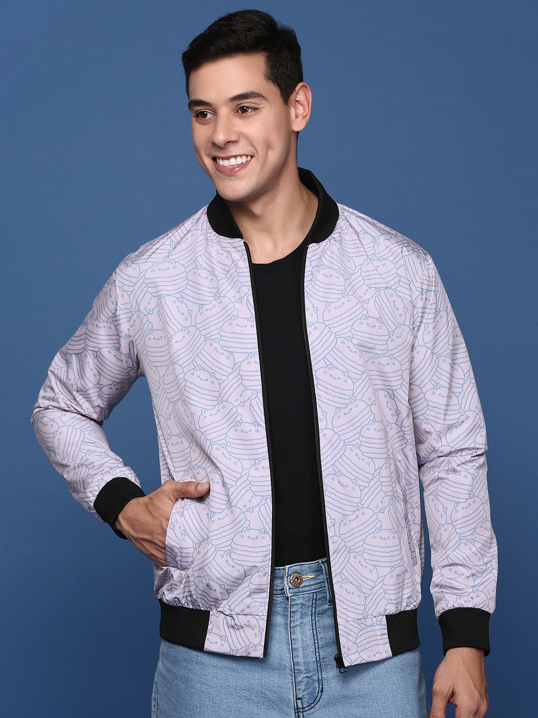 Men Printed Pink Bomber Jacket